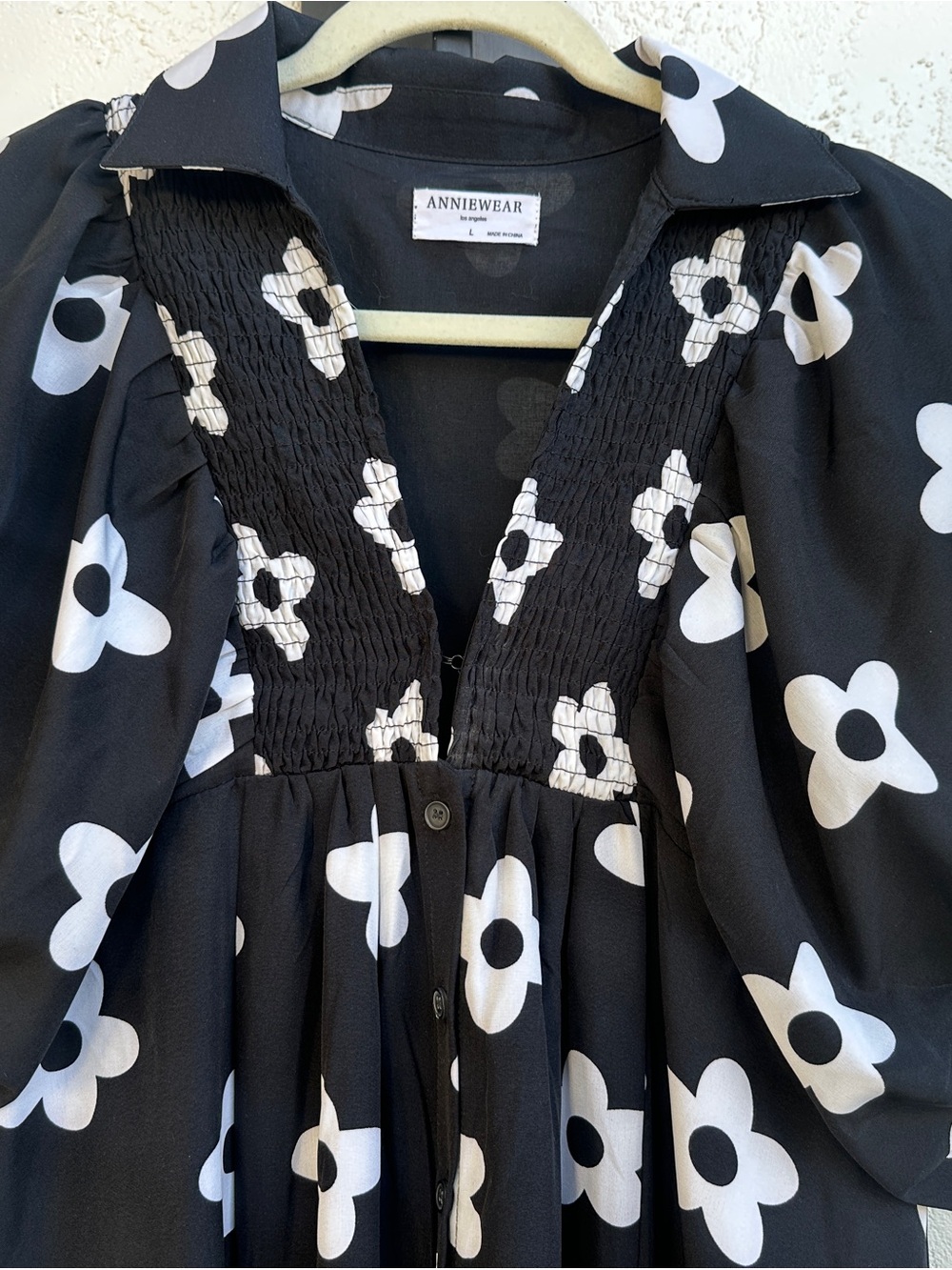 Anthropologie (Anniewear Los Angeles) Black Dress with White Floral Pattern, L - Picture 5 of 8